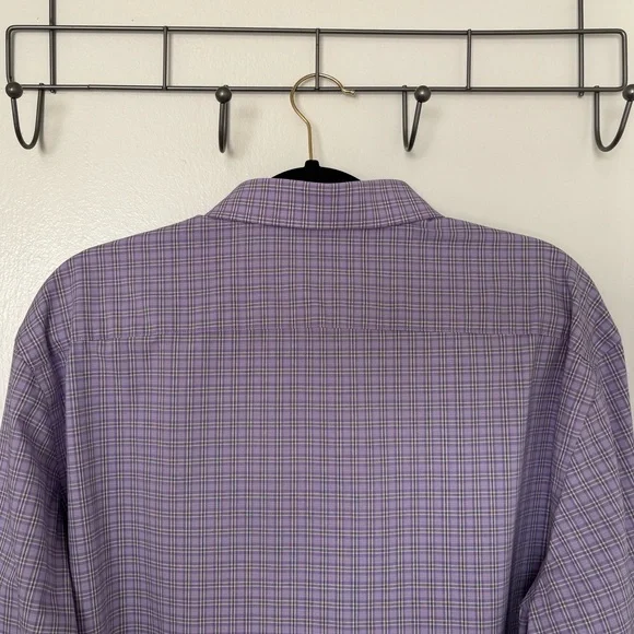 Haggar • Men's Classic Fit Lavender Plaid Button Down Shirt - Wrinkle Resistant - Picture 5 of 12